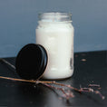 Load image into Gallery viewer, Black & White Label Mason Jar Soy Candle