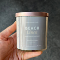 Load image into Gallery viewer, Beach Linen scented soy candle in a whiskey glass jar with colorful label