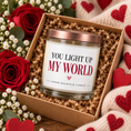 Load image into Gallery viewer, You Light Up My World Valentine's Day candle gift presentation