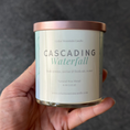 Load image into Gallery viewer, Cascading Waterfall Whiskey Glass Soy Candle with colorful label