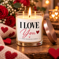 Load image into Gallery viewer, Lit I Love You candle beside a rose gold lid