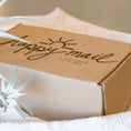 Load image into Gallery viewer, mystery candle box made from cardboard with the words happy mail on top of it