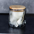 Load image into Gallery viewer, Smoked Gray Wave Shaped Glass Candle with Bamboo Lid - Choose Your Scent