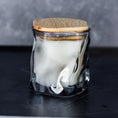 Load image into Gallery viewer, Smoke Gray Wave Shaped Glass Candle with Bamboo Lid - Choose Your Scent