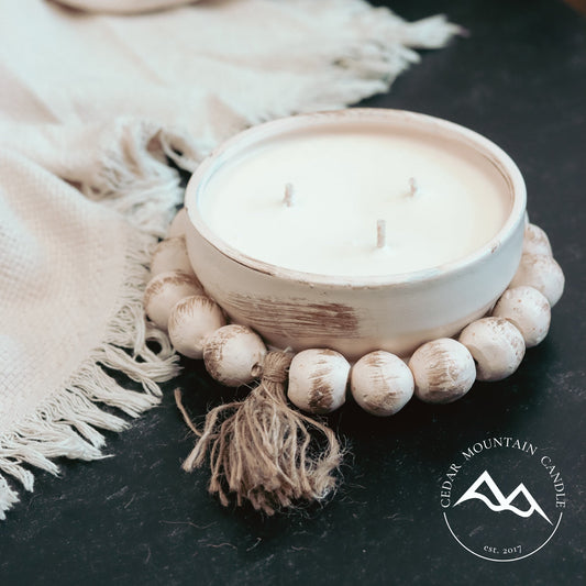 Ethereal Waters - 3 Wick Handmade Beaded Pottery Soy Candle with Tassel