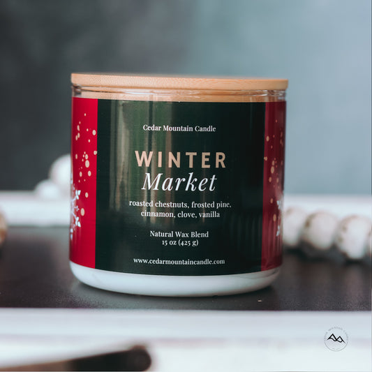 New Look! Winter Market - 3 Wick Jar Candle - Wrap Around Label