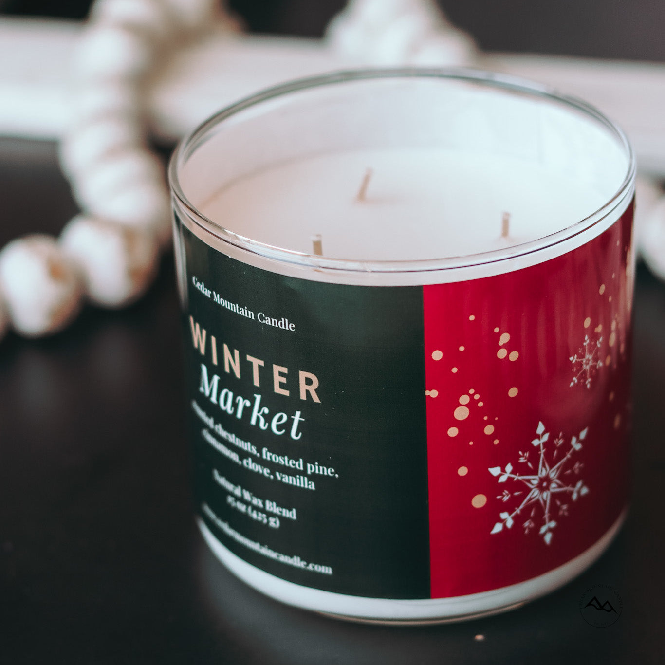 New Look! Winter Market - 3 Wick Jar Candle - Wrap Around Label