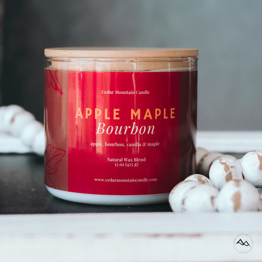 New Look! Apple Maple Bourbon - 3 Wick Jar Candle - Wrap Around Label