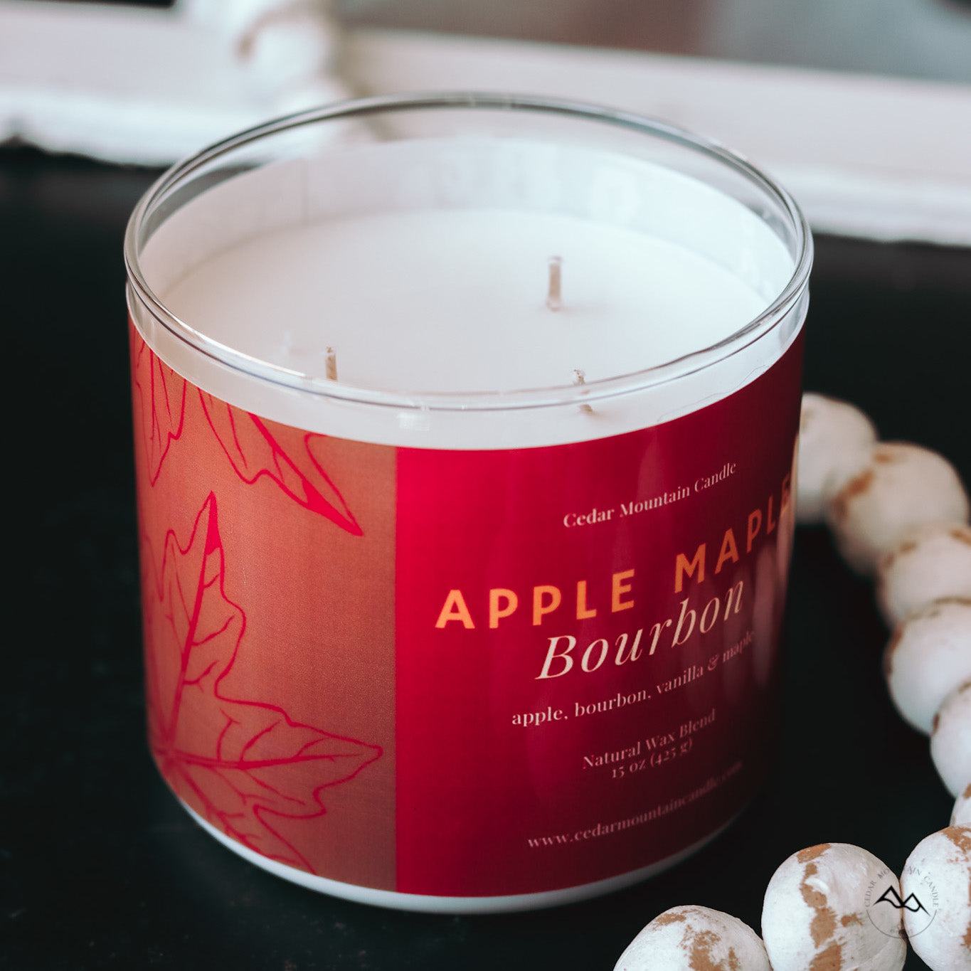 New Look! Apple Maple Bourbon - 3 Wick Jar Candle - Wrap Around Label