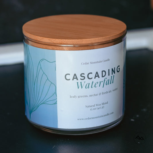 New Look! Cascading Waterfall - 3 Wick Jar Candle - Wrap Around Label