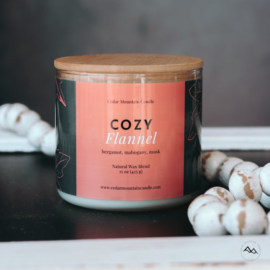 New Look! Cozy Flannel - 3 Wick Jar Candle - Wrap Around Label