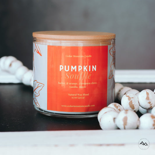 New Look! Pumpkin Soufflé - 3 Wick Jar Candle - Wrap Around Label