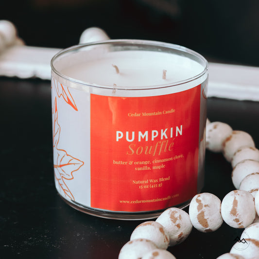 New Look! Pumpkin Soufflé - 3 Wick Jar Candle - Wrap Around Label