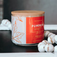 Load image into Gallery viewer, New Look! Pumpkin Soufflé - 3 Wick Jar Candle - Wrap Around Label
