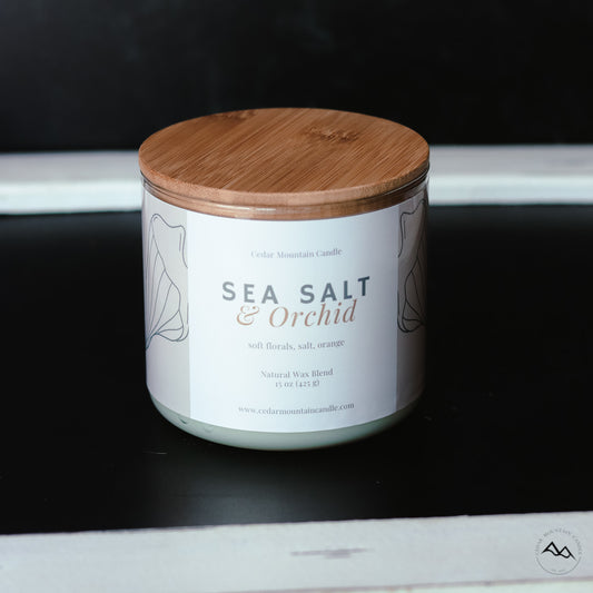 New Look! Sea Salt & Orchid - 3 Wick Jar Candle - Wrap Around Label