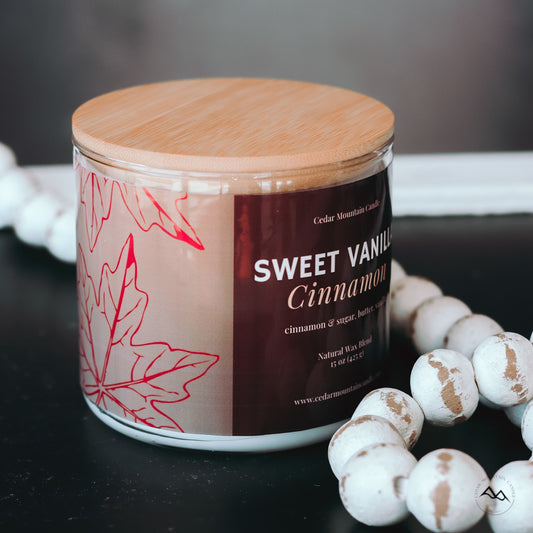 New Look! Sweet Vanilla Cinnamon - 3 Wick Jar Candle - Wrap Around Label