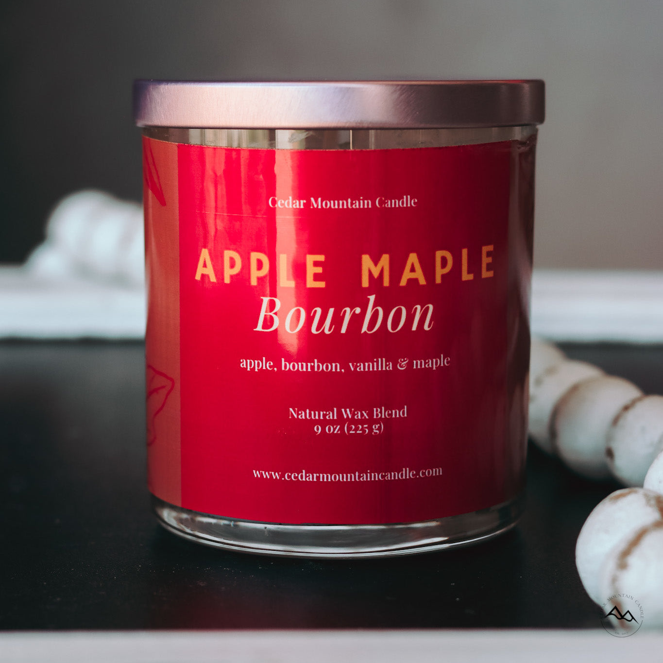 New Look! Apple Maple Bourbon - 9 oz Whiskey Jar Candle - Wrap Around Label