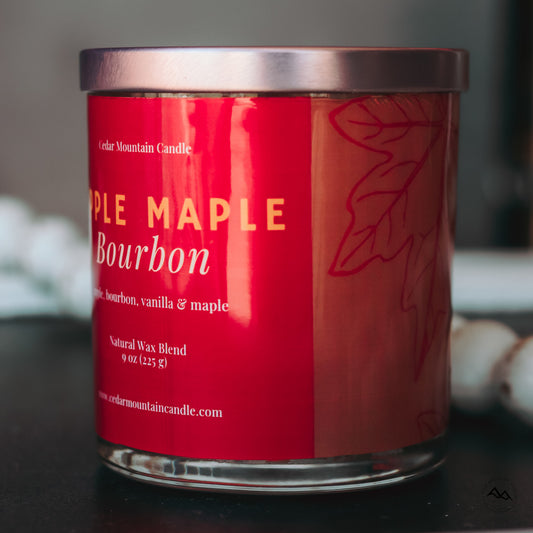 New Look! Apple Maple Bourbon - 9 oz Whiskey Jar Candle - Wrap Around Label