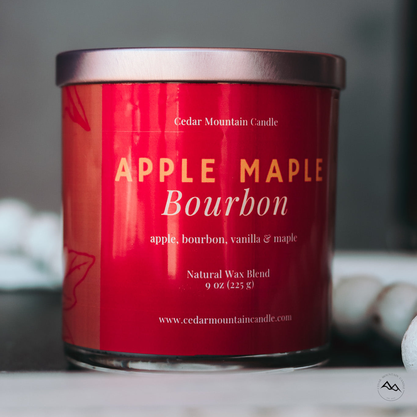 New Look! Apple Maple Bourbon - 9 oz Whiskey Jar Candle - Wrap Around Label