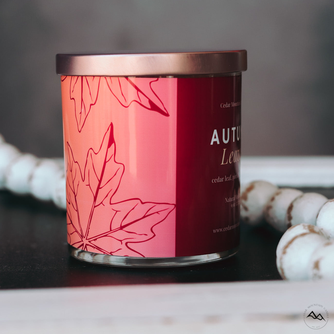 New Look! Autumn Leaves - 9 oz Whiskey Jar Candle - Wrap Around Label