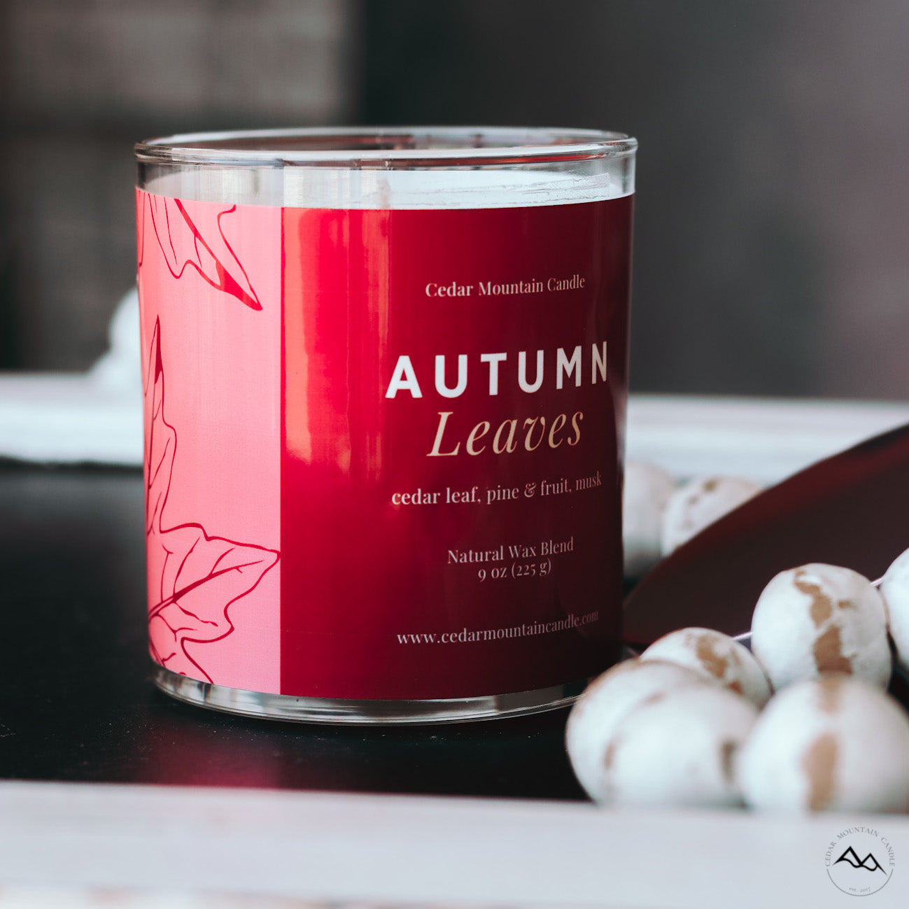 New Look! Autumn Leaves - 9 oz Whiskey Jar Candle - Wrap Around Label