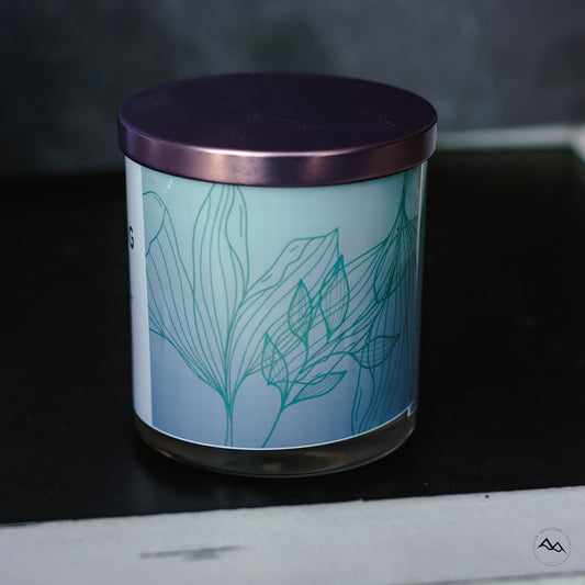 New Look! Cascading Waterfall - 9 oz Whiskey Jar Candle - Wrap Around Label