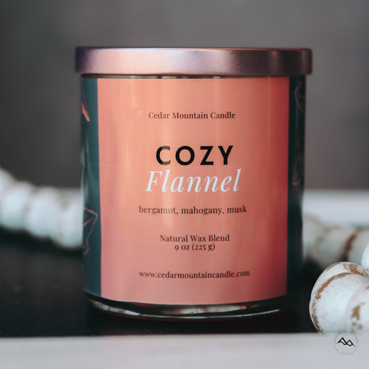 New Look! Cozy Flannel - 9 oz Whiskey Jar Candle - Wrap Around Label