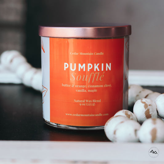 New Look! Pumpkin Soufflé - 9 oz Whiskey Jar Candle - Wrap Around Label