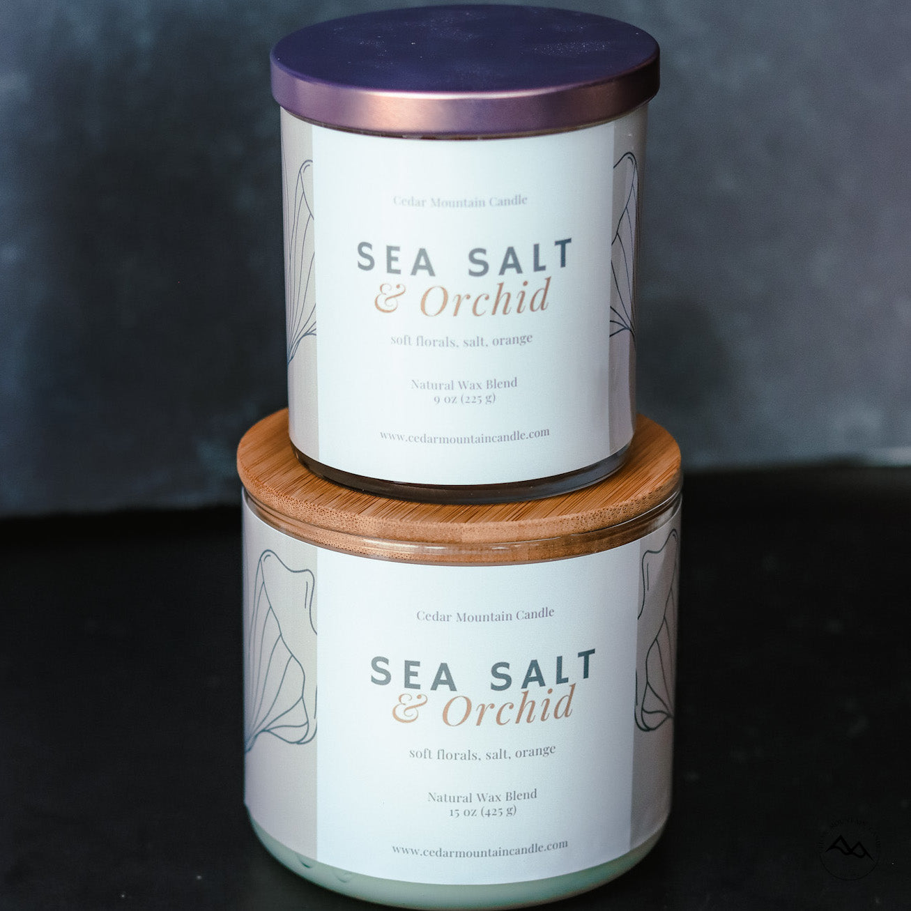 New Look! Sea Salt & Orchid - 9 oz Whiskey Jar Candle - Wrap Around Label