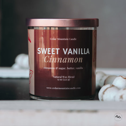 New Look! Sweet Vanilla Cinnamon - 9 oz Whiskey Jar Candle - Wrap Around Label