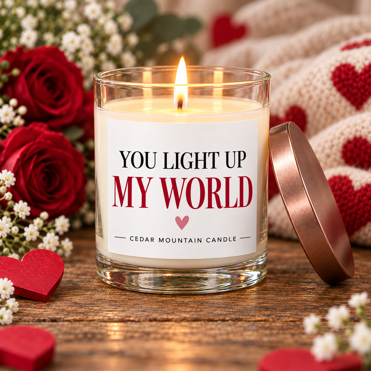 You Light Up My World Starfruit & Mandarin lit candle with rose-gold lid