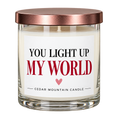 Load image into Gallery viewer, You Light Up My World Valentine's Day candle isolated product image
