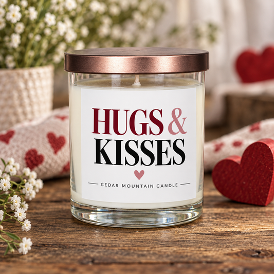 Hugs & Kisses whiskey jar candle with rose gold lid