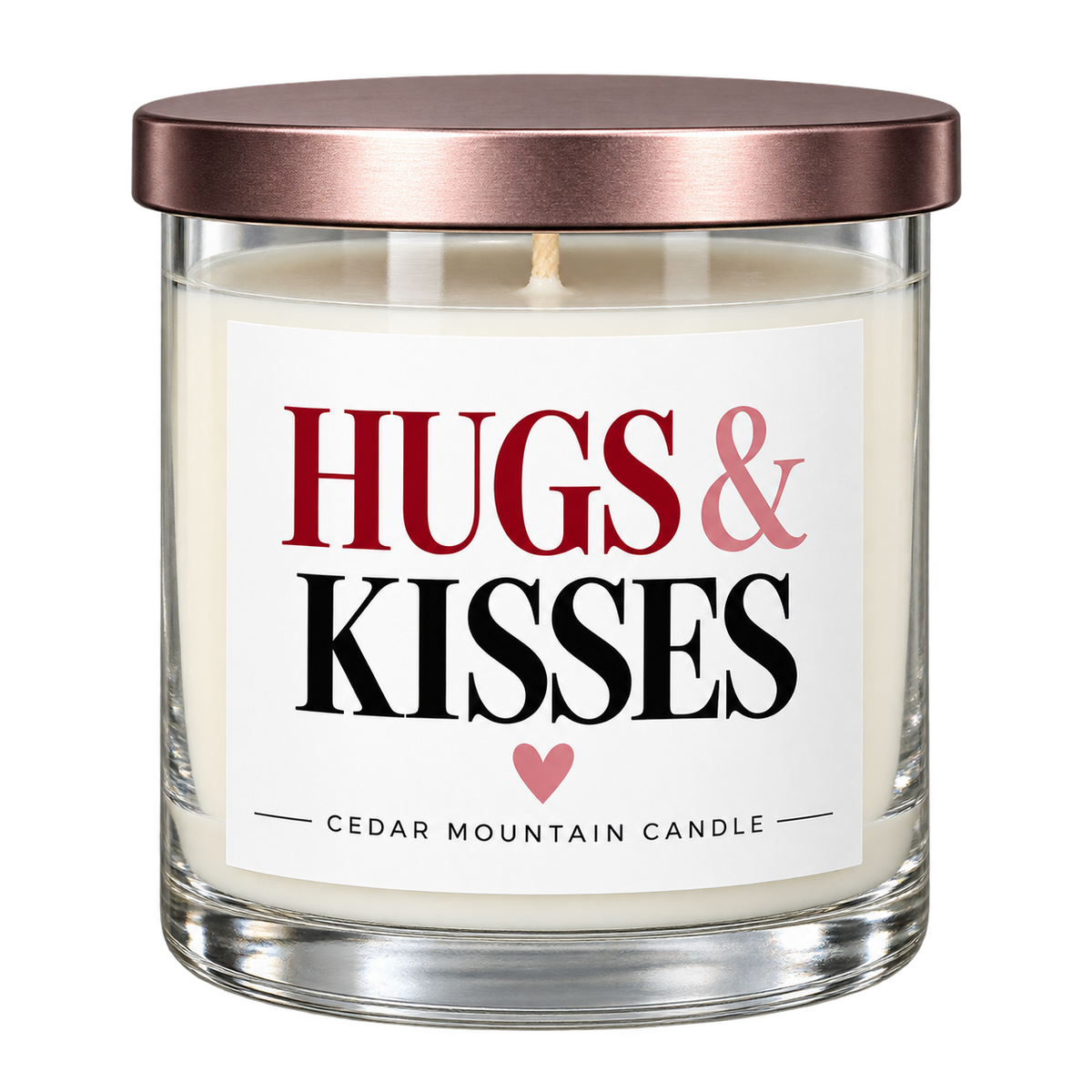 Hugs & Kisses whiskey jar candle isolated on a plain background