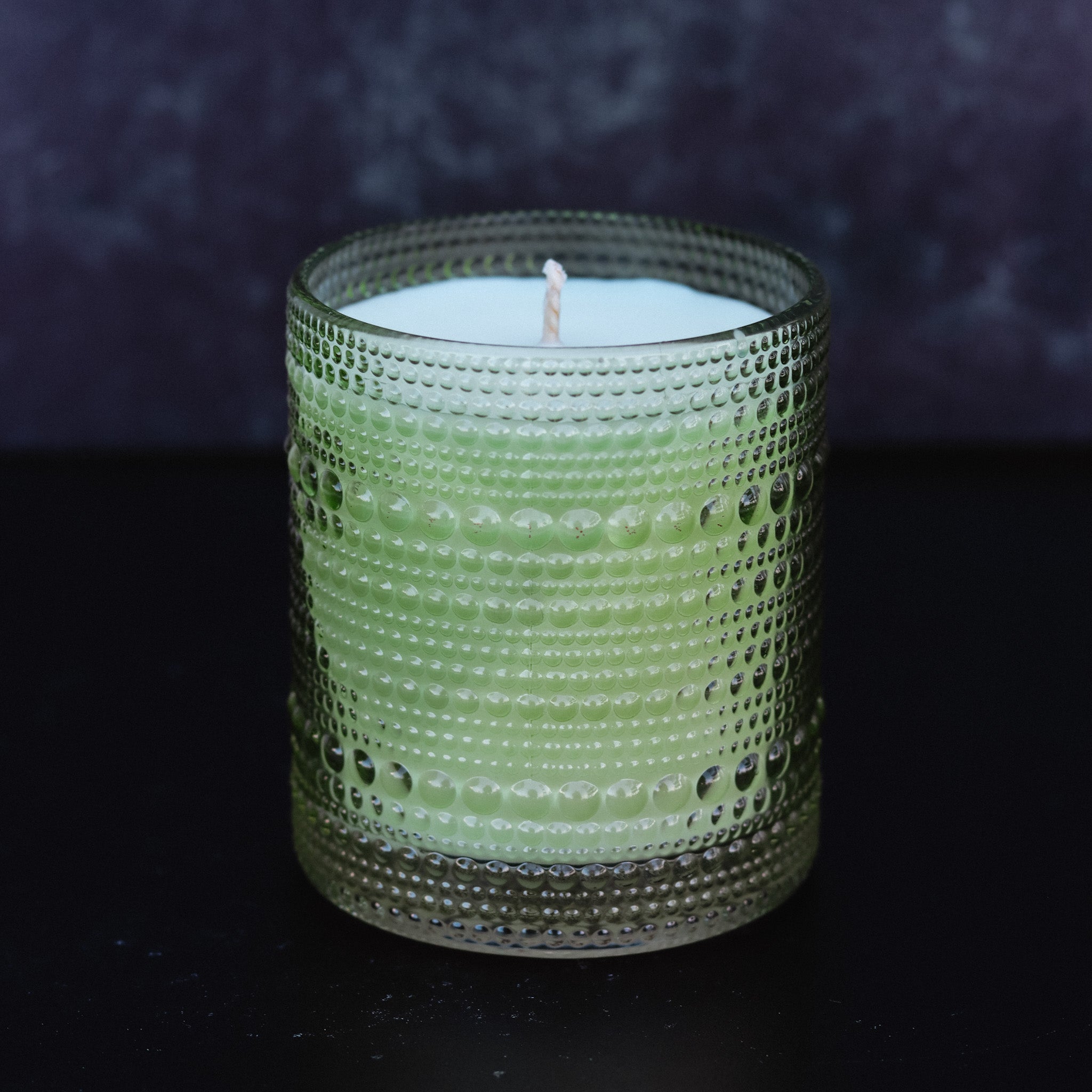 CLEARANCE Green Hobnail Beaded Glass Soy Candle - Mango & Coconut Milk