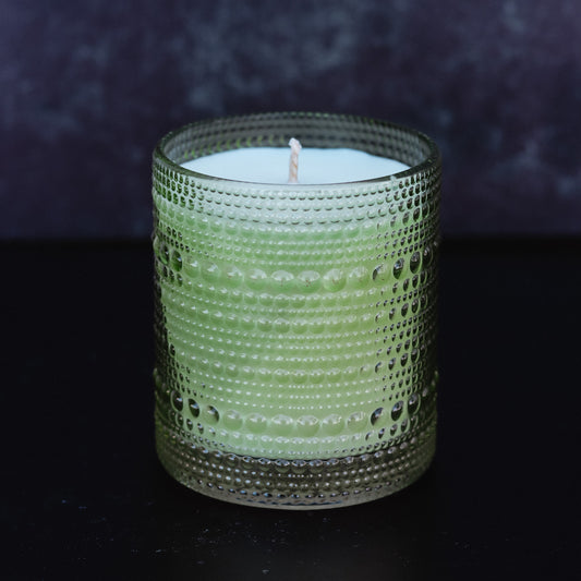 CLEARANCE Green Hobnail Beaded Glass Soy Candle - Mango & Coconut Milk