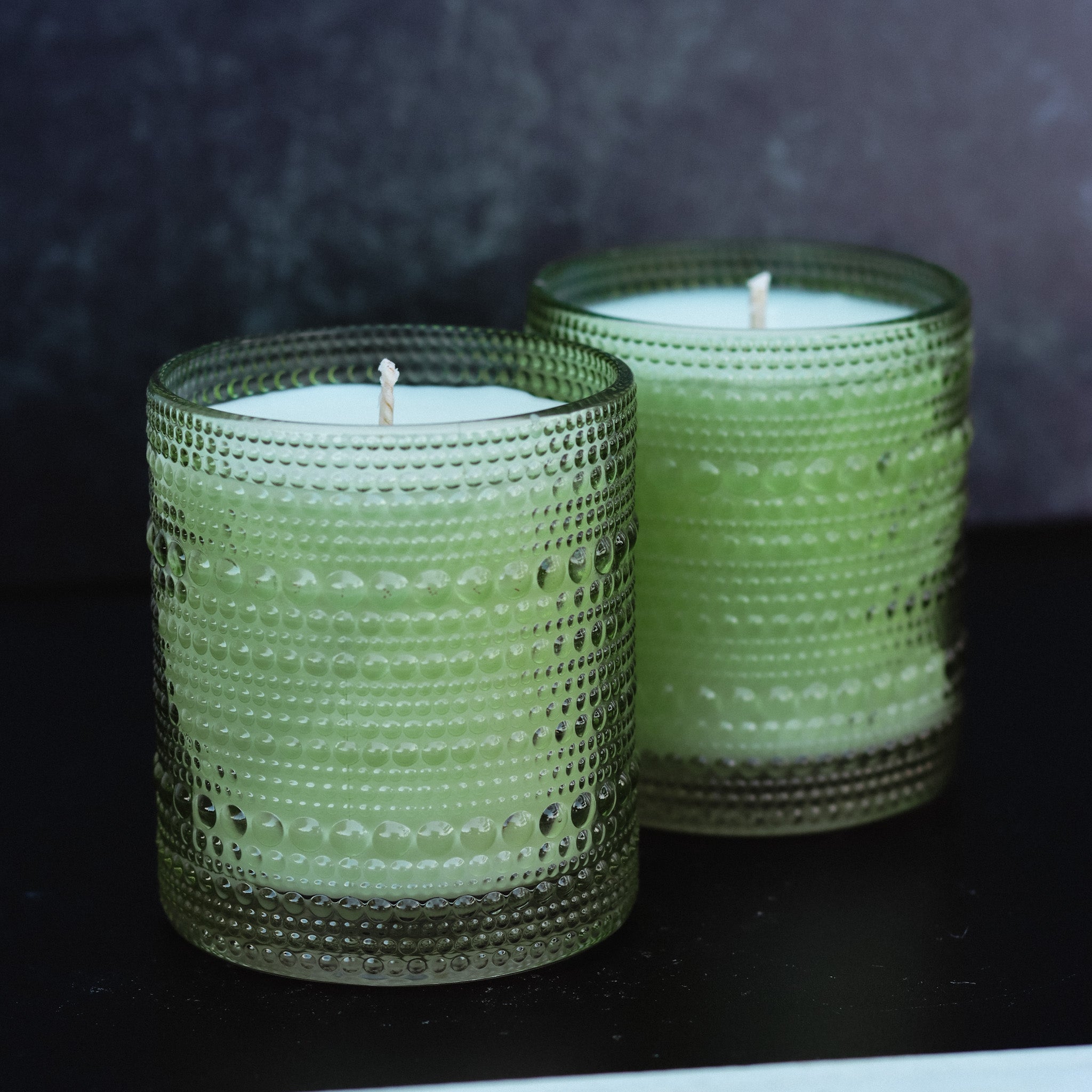 CLEARANCE Green Hobnail Beaded Glass Soy Candle - Mango & Coconut Milk