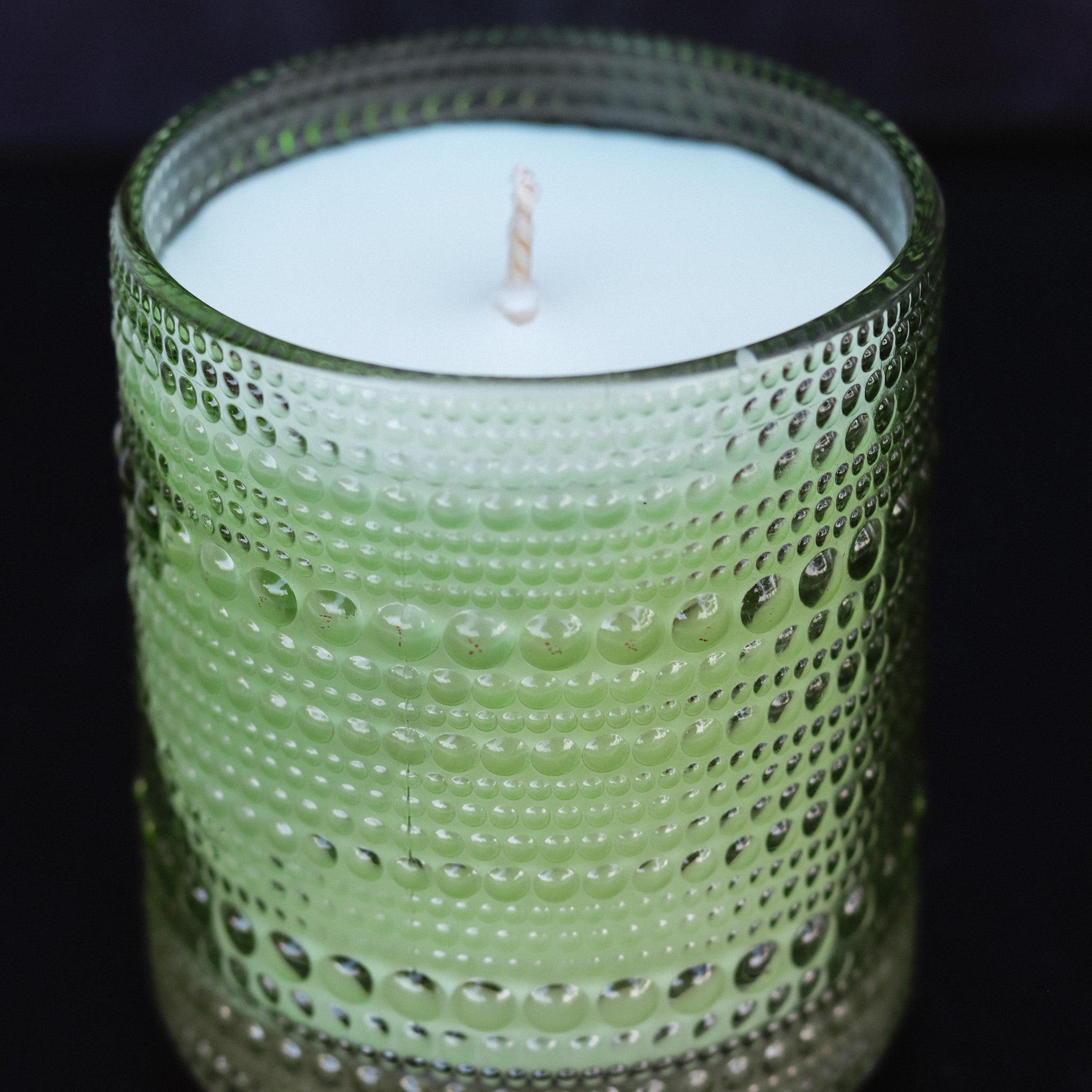 CLEARANCE Green Hobnail Beaded Glass Soy Candle - Mango & Coconut Milk