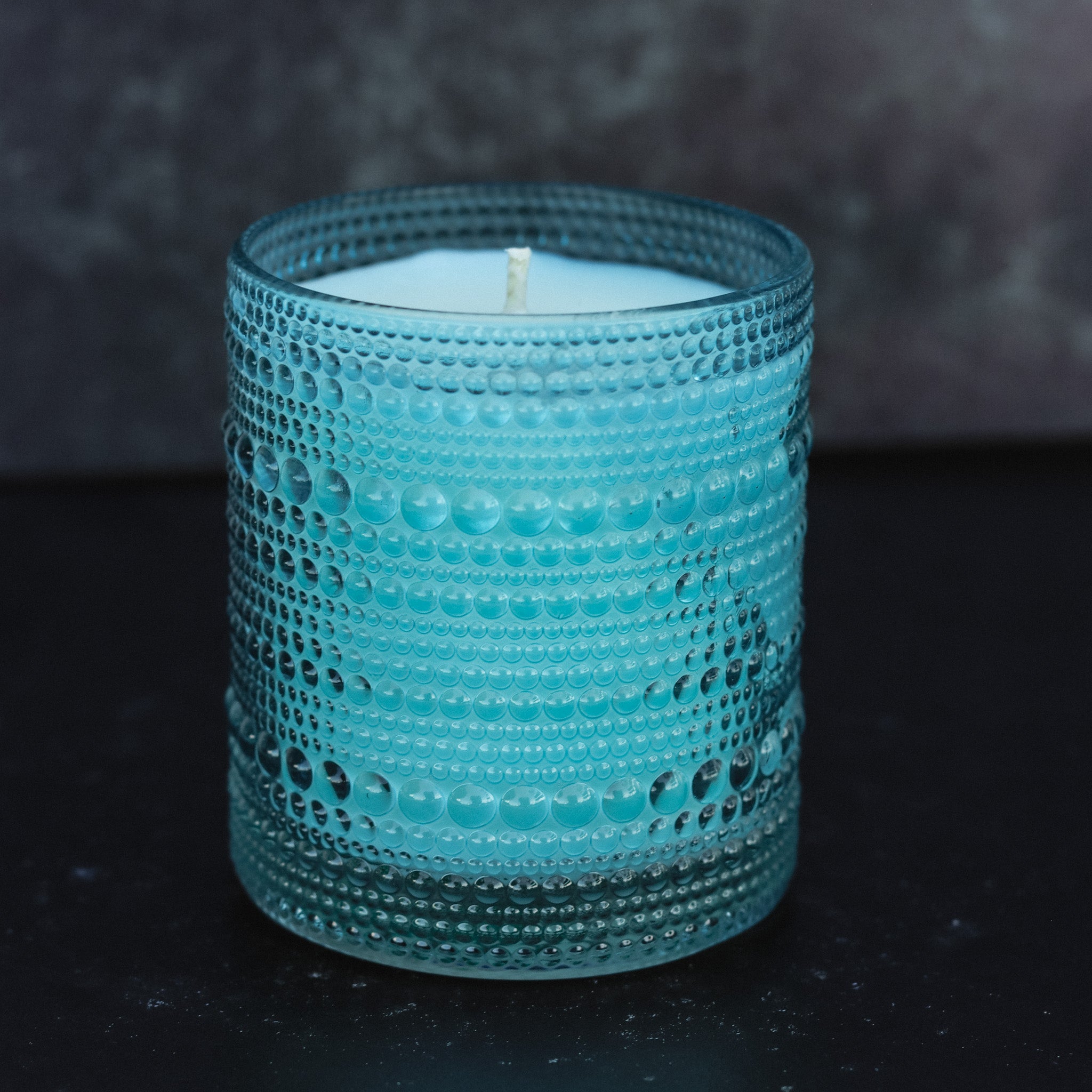 CLEARANCE Blue Hobnail Beaded Glass Soy Candle - Exotic Beach