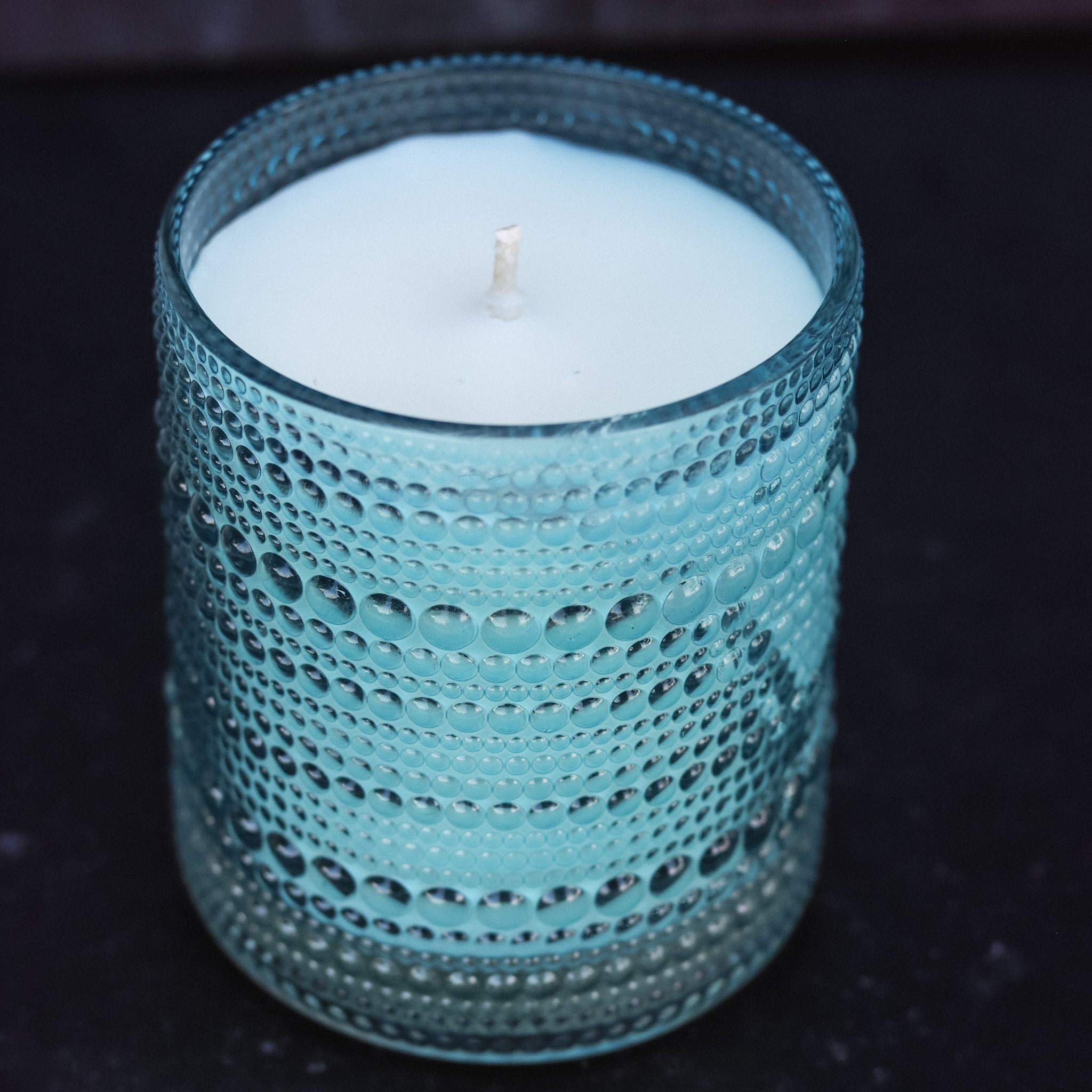 CLEARANCE Blue Hobnail Beaded Glass Soy Candle - Exotic Beach