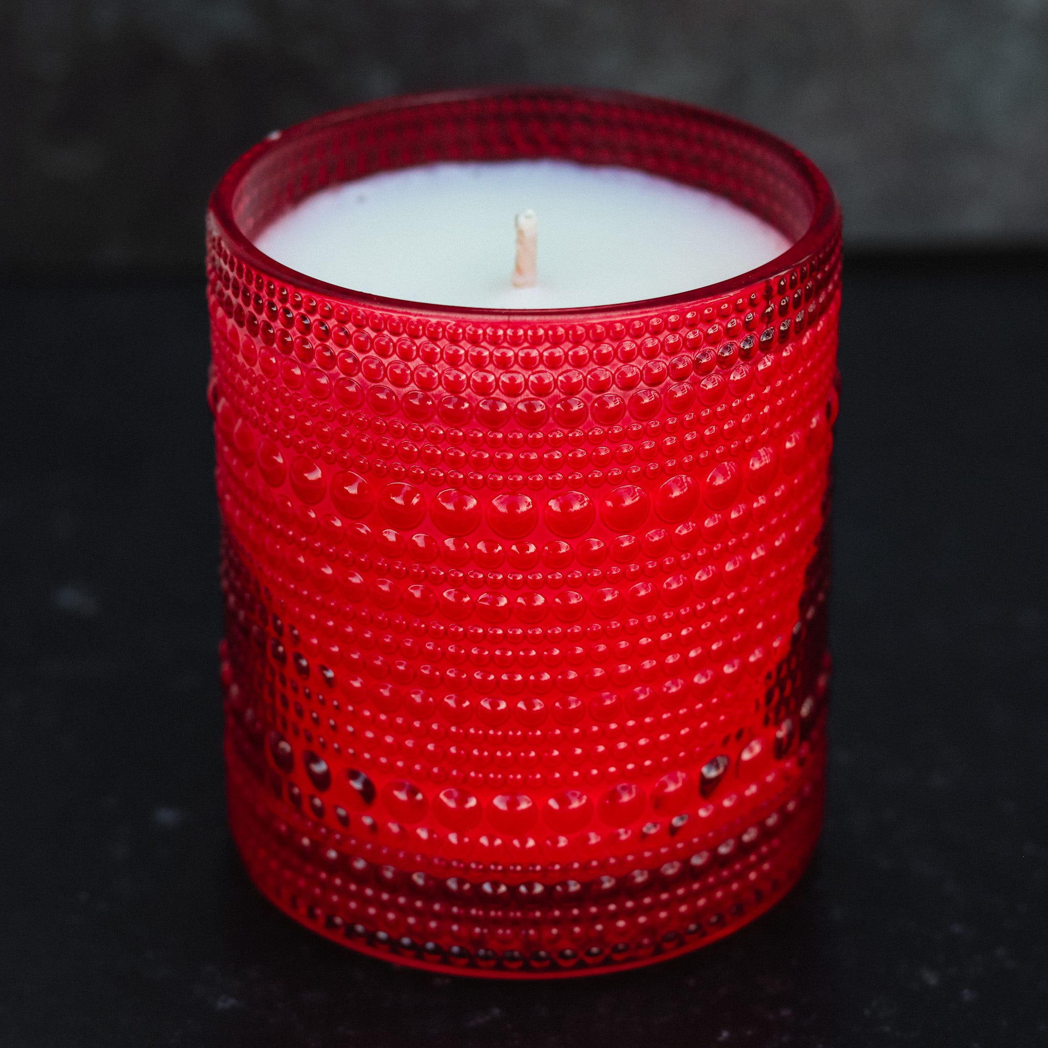 CLEARANCE Red Hobnail Beaded Glass Soy Candle - Molten Lava