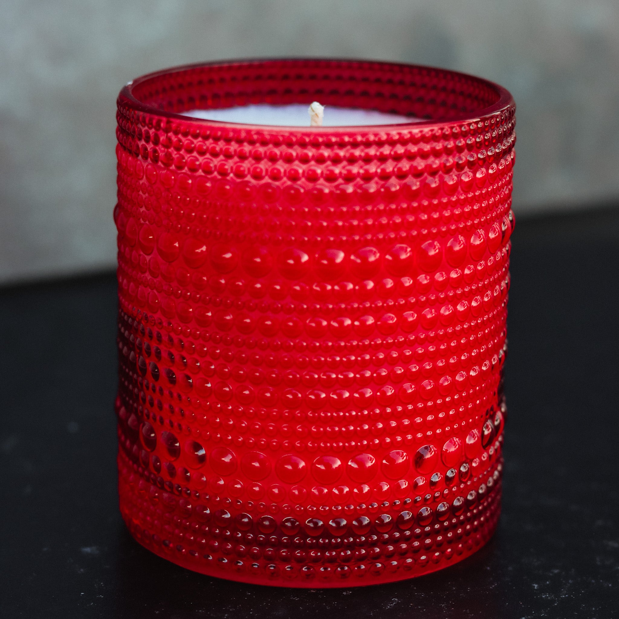 CLEARANCE Red Hobnail Beaded Glass Soy Candle - Molten Lava