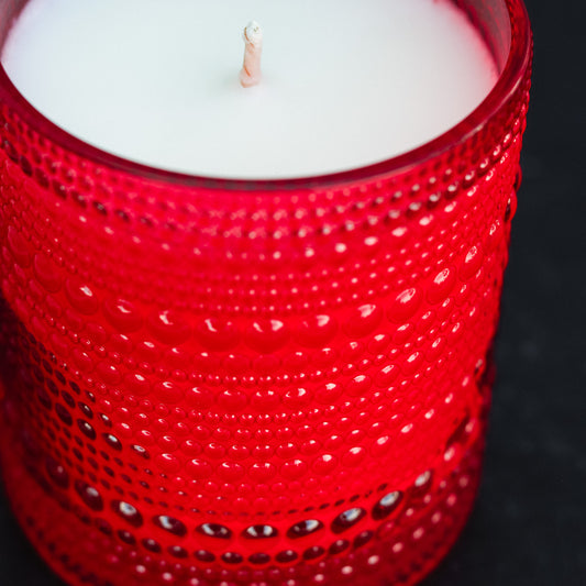 CLEARANCE Red Hobnail Beaded Glass Soy Candle - Molten Lava