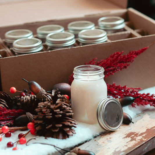 Winter & Holiday Mini Mason Jar Candle Set - Set of 8