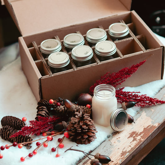 Winter & Holiday Mini Mason Jar Candle Set - Set of 8