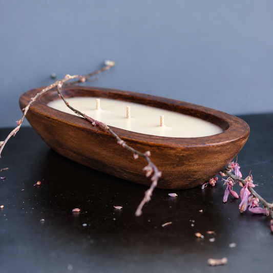Unscented - 3 Wick Natural Wood Dough Bowl