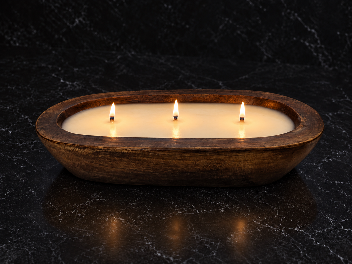 Unscented - 3 Wick Natural Wood Dough Bowl