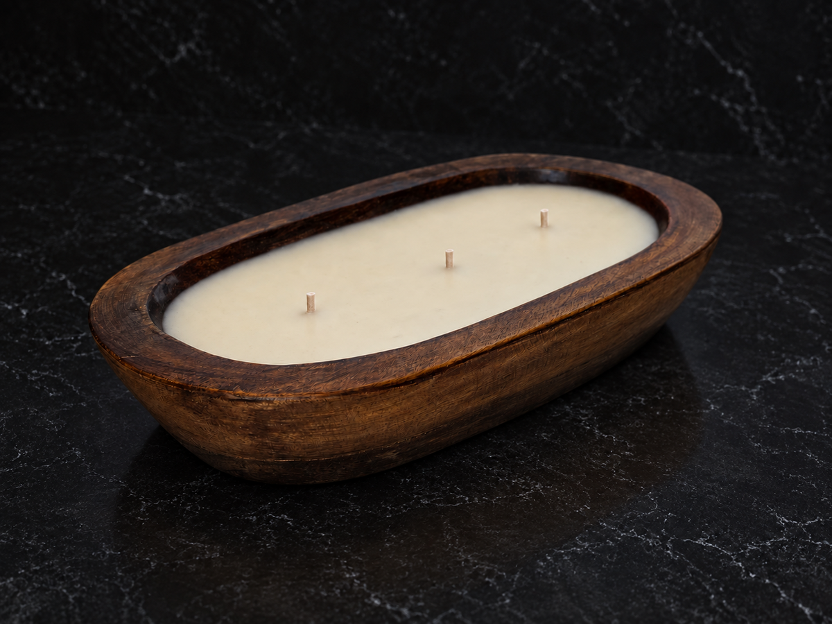 Unscented - 3 Wick Natural Wood Dough Bowl
