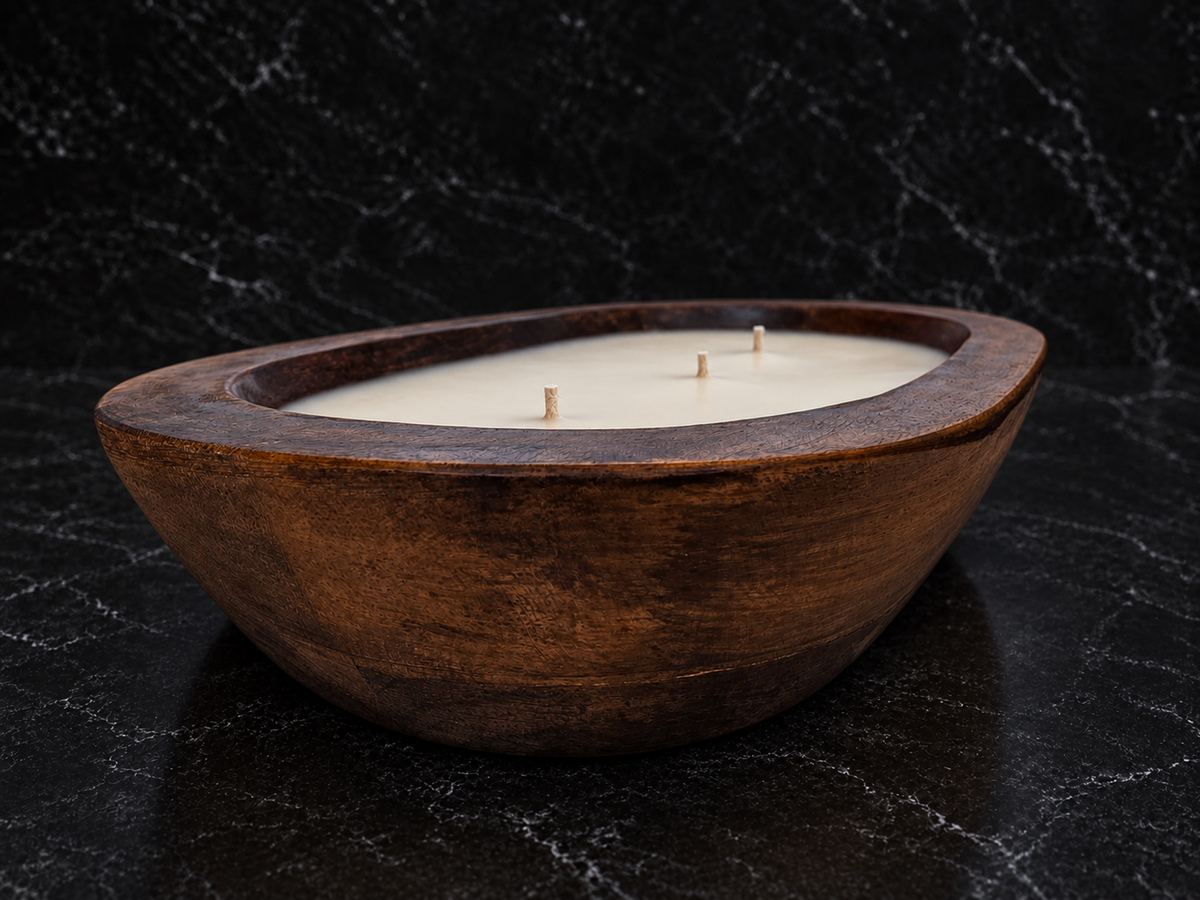 Unscented - 3 Wick Natural Wood Dough Bowl
