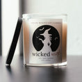 Load image into Gallery viewer, Wicked Wick Halloween Candle in Whiskey glass jar with black lid
